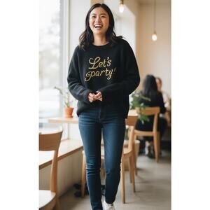 Wooden Ships Let's Party Nora Crew Neck Sweater Black Gold Size‎ Small/Medium